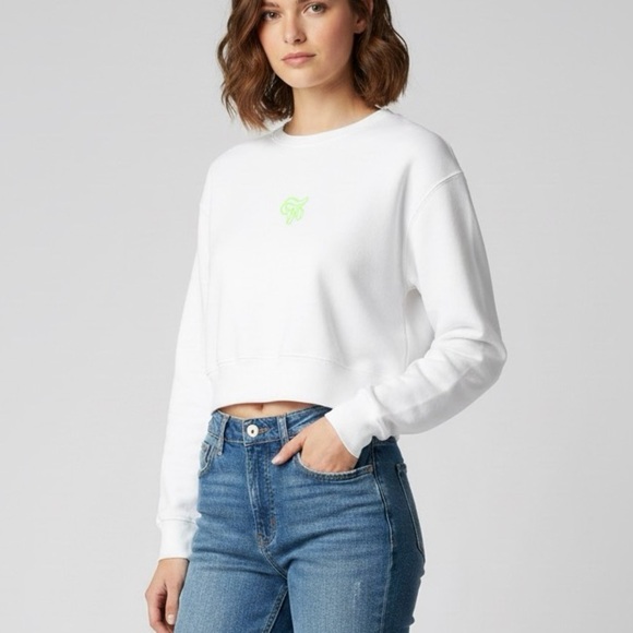 PINK Victoria's Secret White Cropped Sweatshirt - Picture 1 of 7